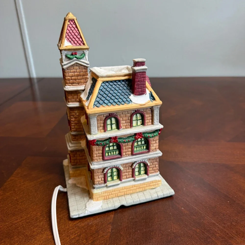 Vintage 90s Porcelain Christmas‎ Village House Lighted Victorian Brick Tower